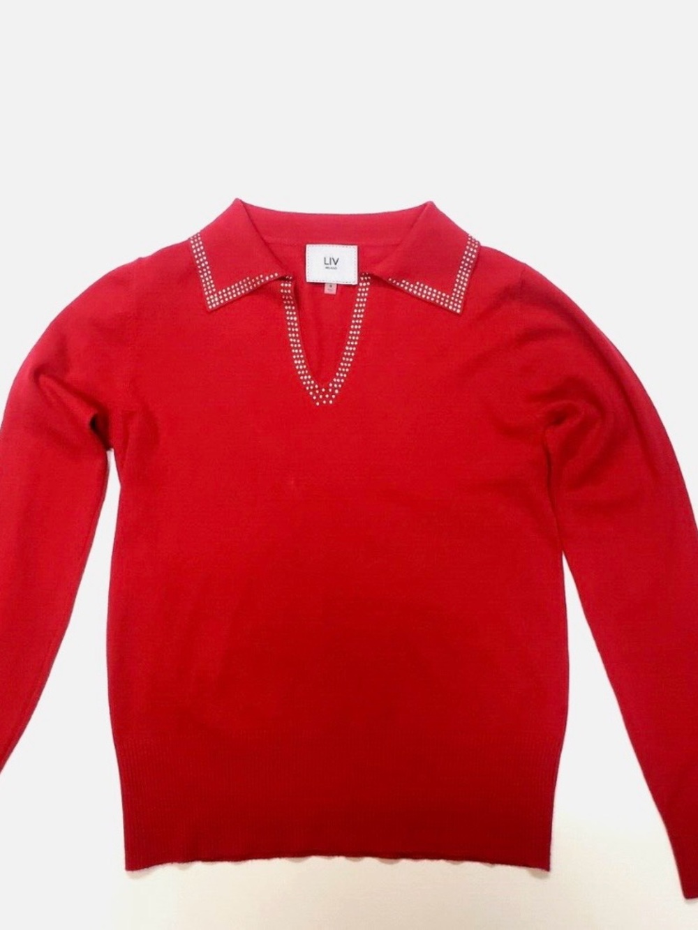 Orange Sweater with Crystal-Trim Collar